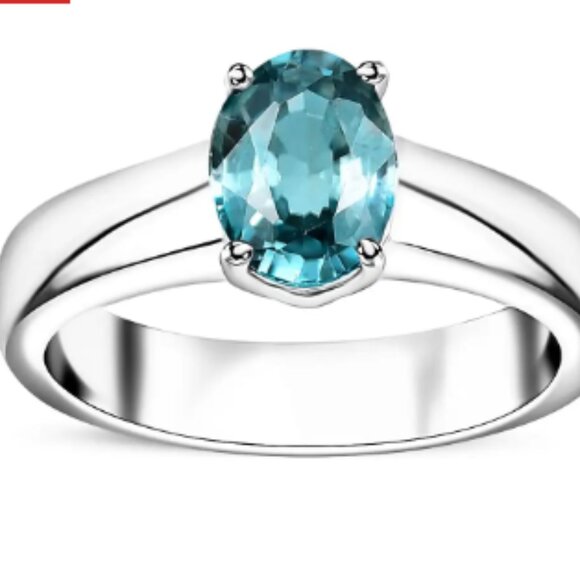Cambodian Blue Zircon Solitaire Ring in Rhodium Over Sterling Silver 1.90 ctw - Picture 1 of 4
